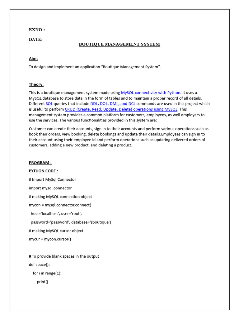 Boutique Management System Overview | PDF | My Sql | Databases