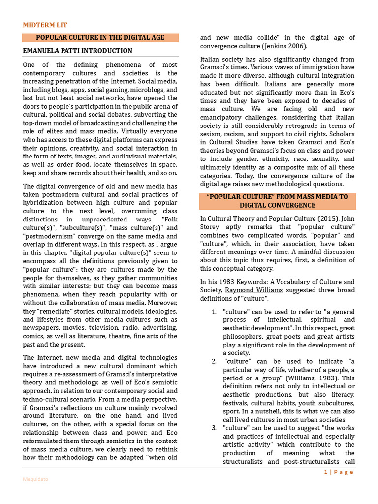 Digital Popular Culture Dynamics | PDF | Popular Culture | Mass Media