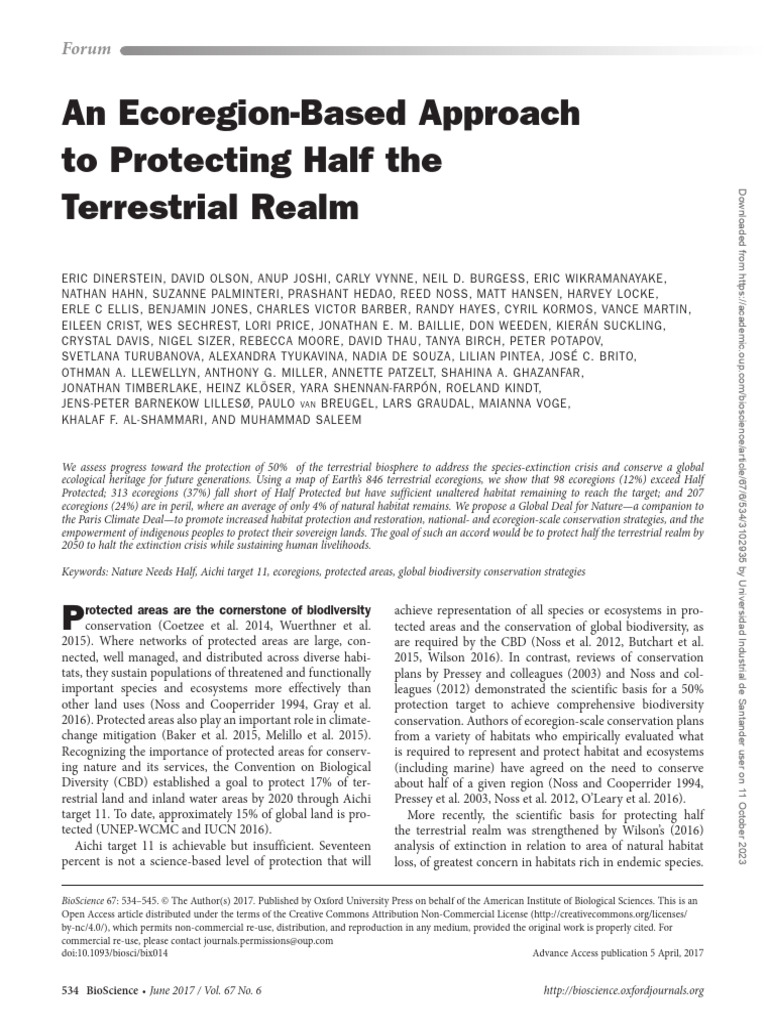 Dinerstein et al 2017 an ecoregion based approach to protecting half