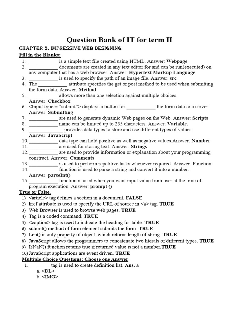 Question Bank of IT | PDF | World Wide Web | Internet & Web