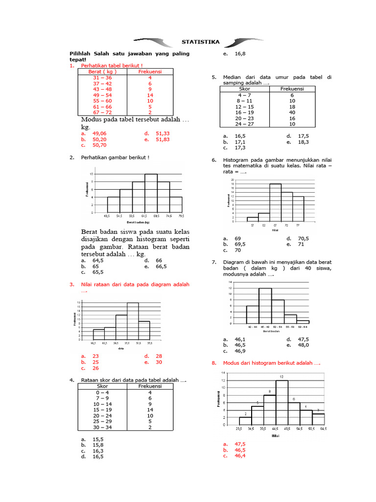 Soal Statistika: Modus, Rata-rata, dan Median | PDF | Metode & Bahan Ajar