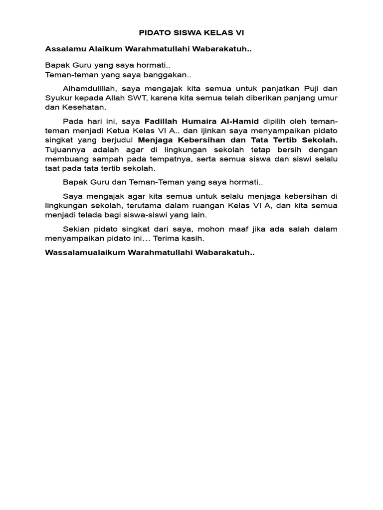 Pidato Siswa Kelas Vi  PDF