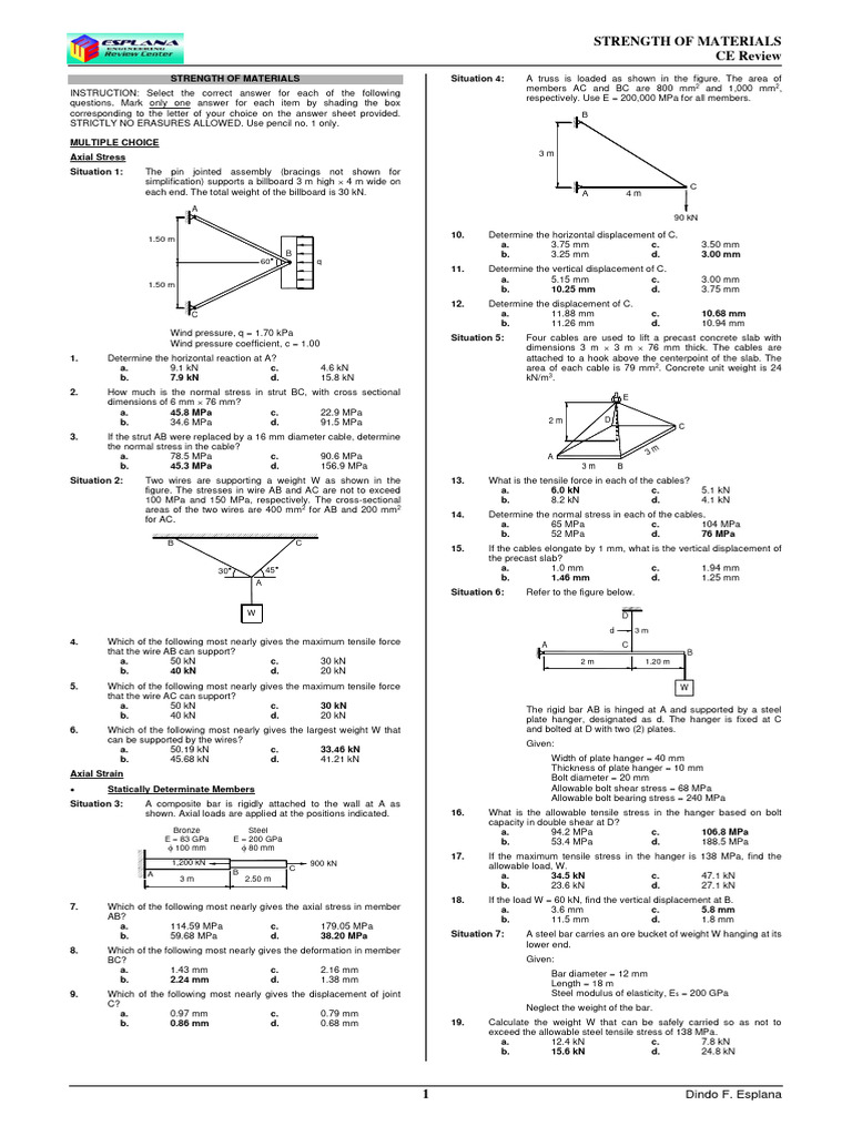 Strength of Materials Exam Review | PDF | Stress (Mechanics) | Young's ...