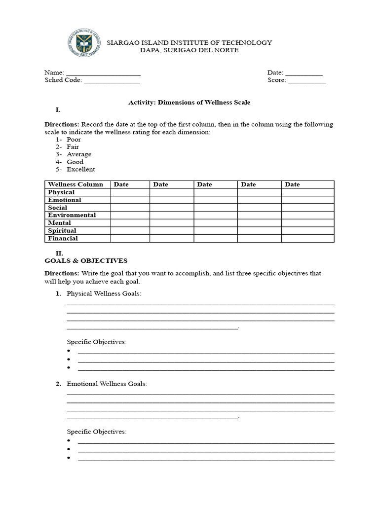PATH FIT 1 Wellness Scale | PDF