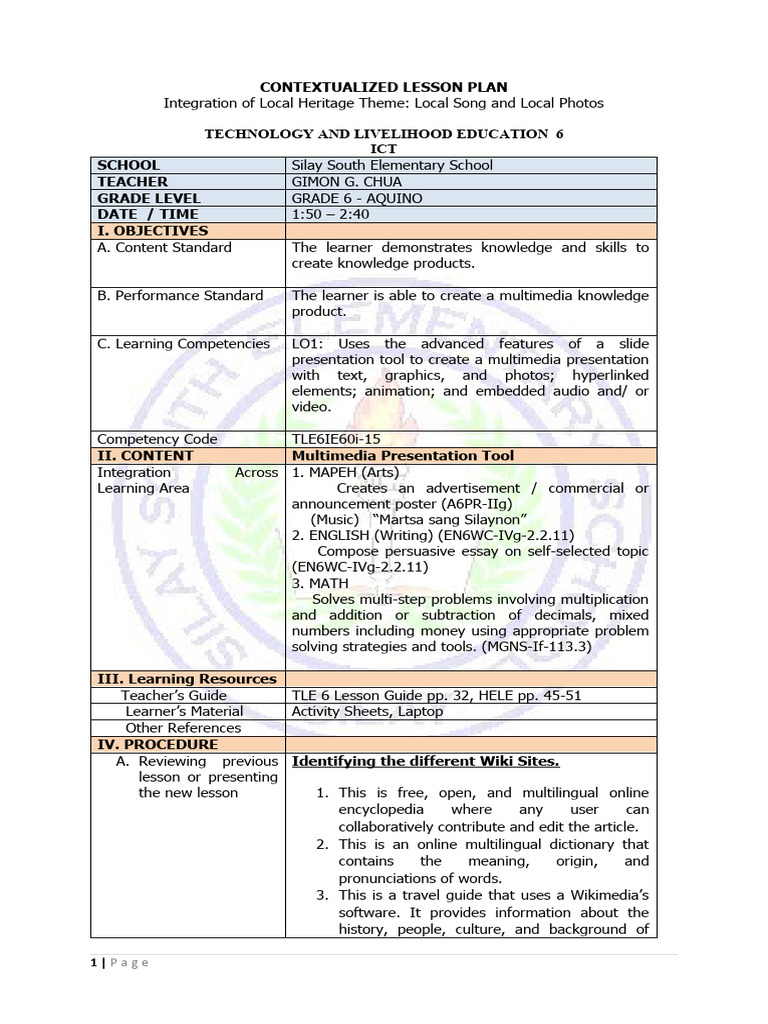 Contextualized Lesson Plan | PDF | Multimedia | Computer File