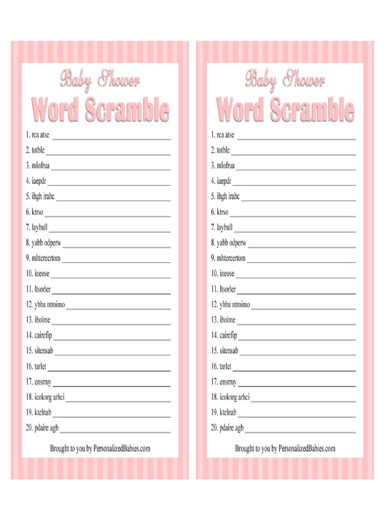 Baby Shower Word Scramble 2 | PDF