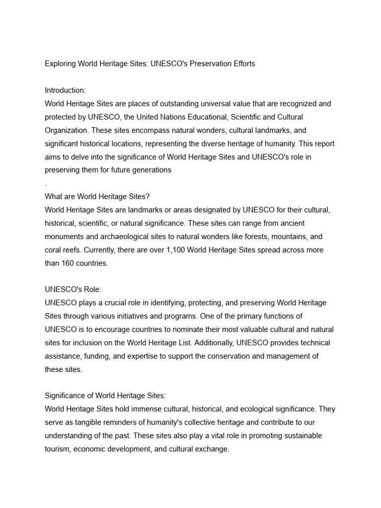 UNESCO World Heritage Sites Overview | PDF | World Heritage Site ...