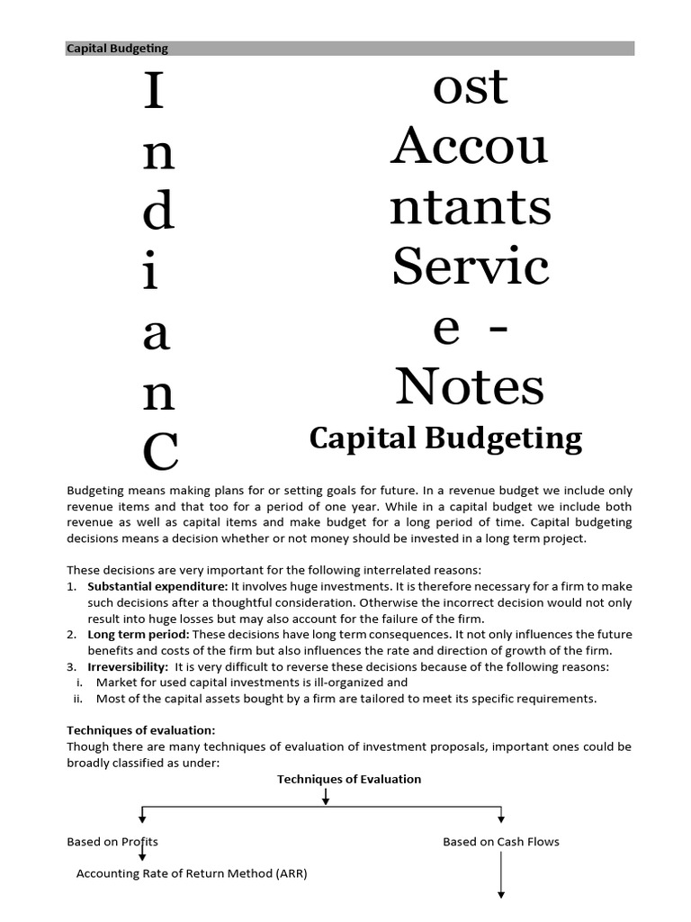 Indian Cost Accountants Service Notes - Cap Budgeting | PDF | Net ...