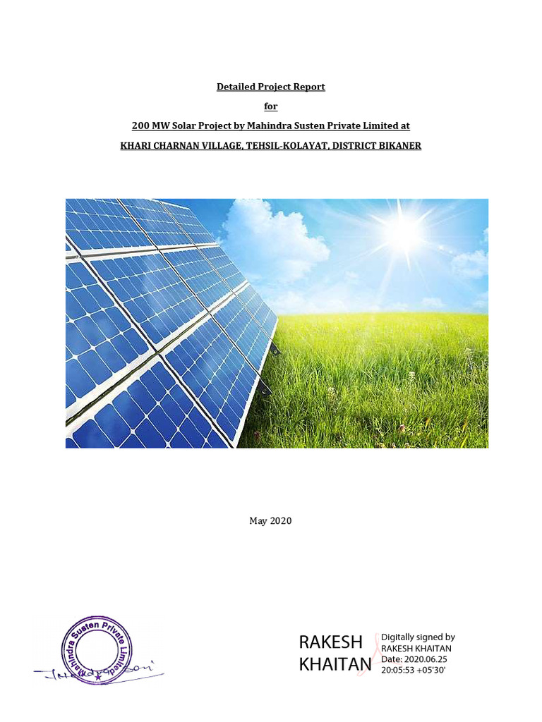 200 MW Solar Project DPR in Bikaner | PDF | Renewable Energy | Thin ...
