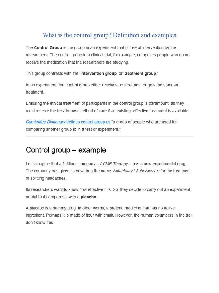 What Is The Control Group? Definition and Examples PDF Data