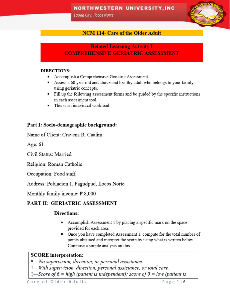 Activity 1 Comprehensive Geriatric Assessment | PDF