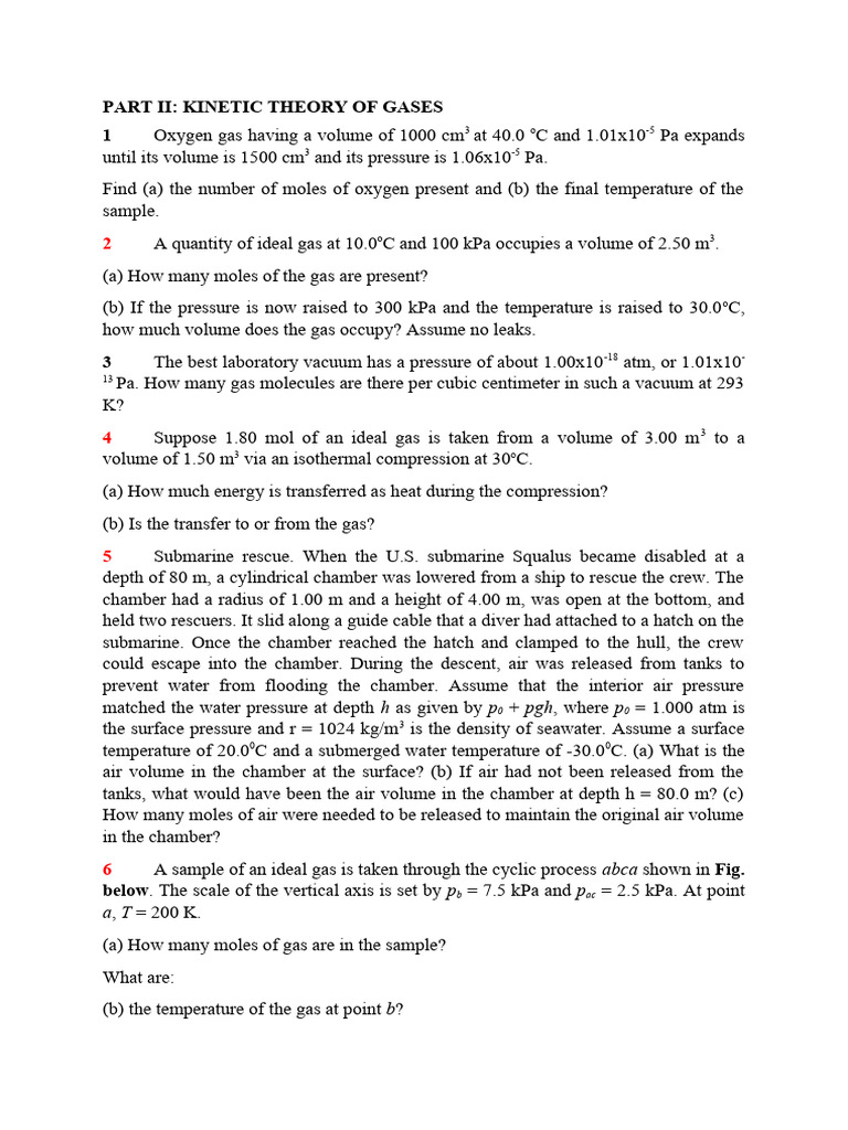 Kinetic Theory of Gases Worksheet | PDF | Gases | Temperature