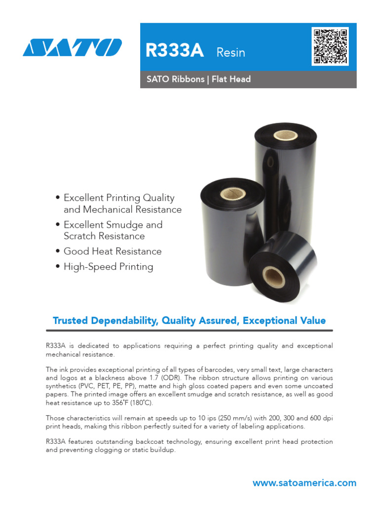 R333A Resin Ribbon Specifications | PDF | Printer (Computing) | Paper