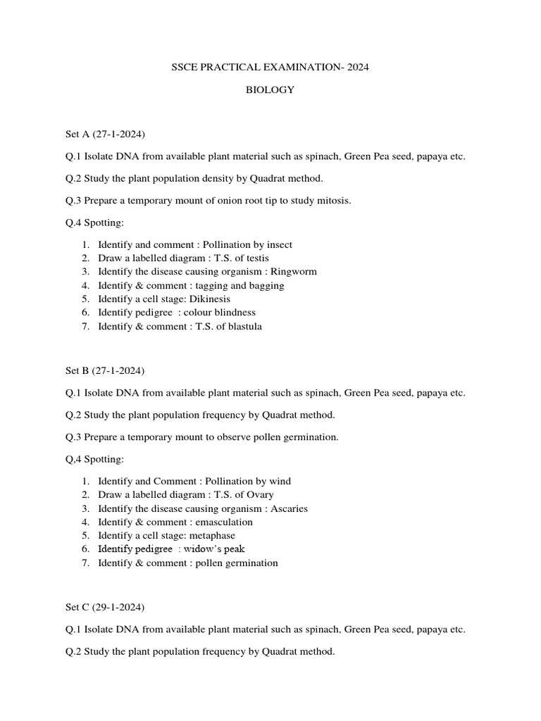 Bio Practical Papers 2024 | PDF