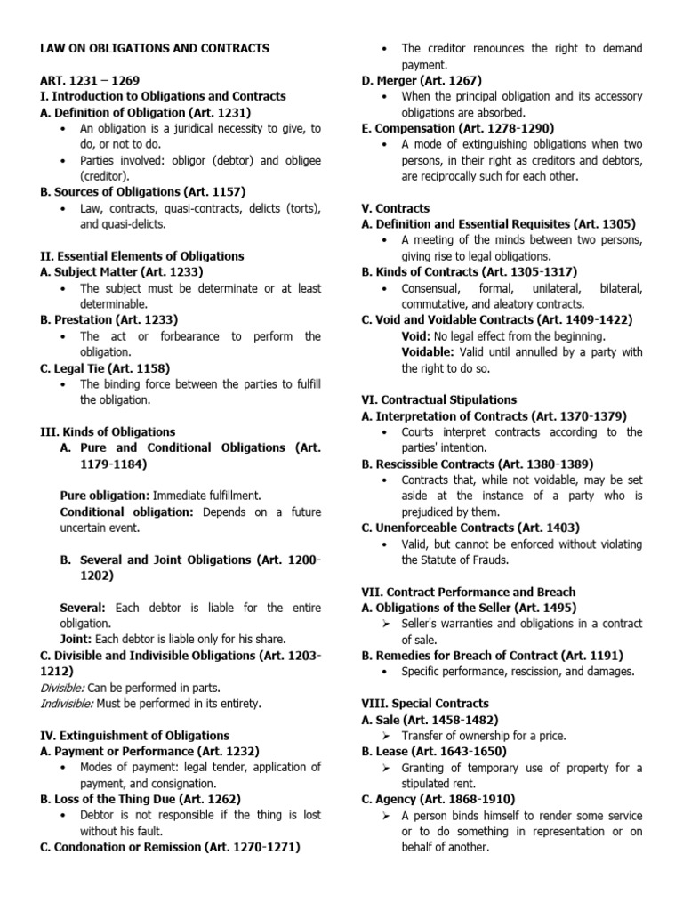 Law On Obligations and Contracts | PDF | Law Of Obligations | Annulment