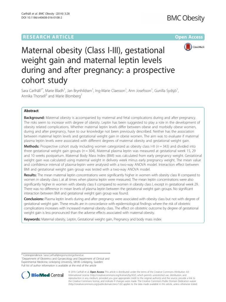 Maternal Leptin and Obesity in Pregnancy | PDF | Pregnancy | Obesity
