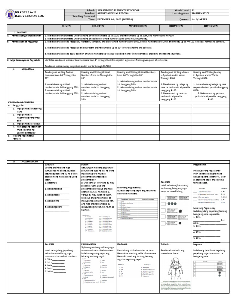 Grade 2 Math Daily Lesson Plan | PDF | Cognitive Science | Learning