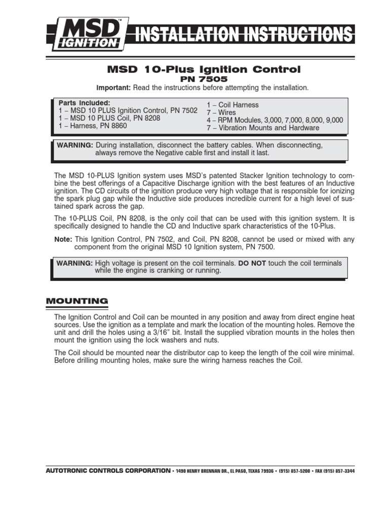 MSD 10 | PDF | Ignition System | Distributor