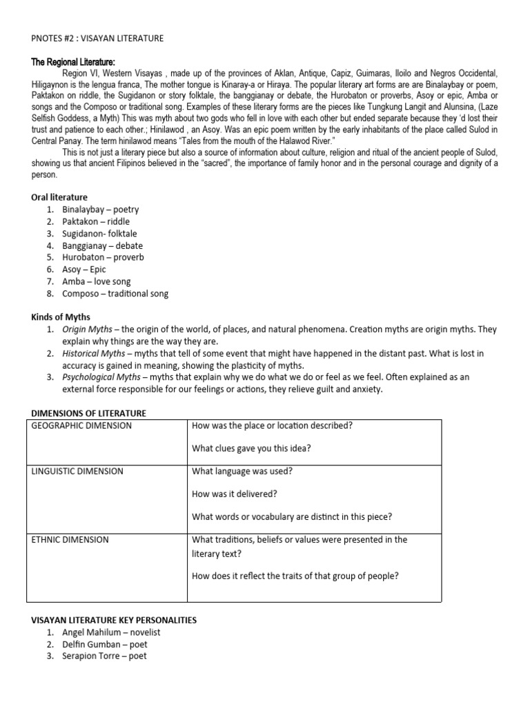 Notes 2 Visayan Literature | PDF | Poetry