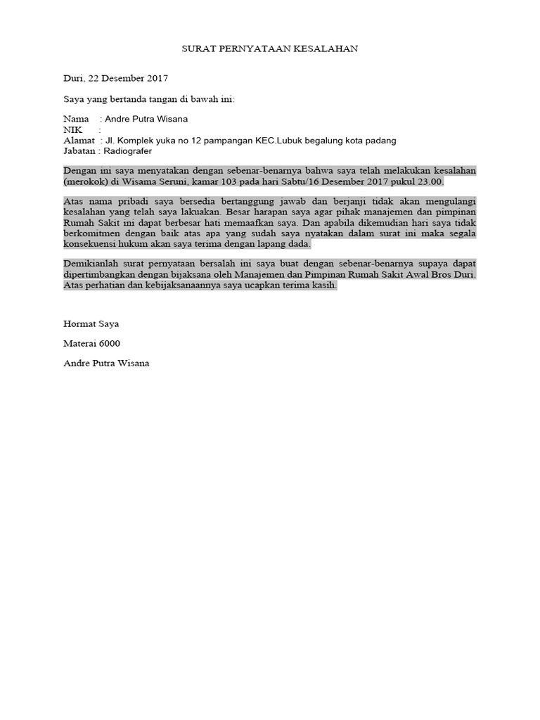 Surat Pernyataan Kesalahan Pdf