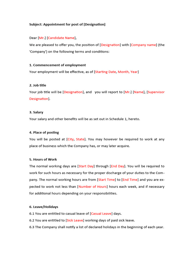 Employment Offer Letter Template | PDF | Finance & Money Management