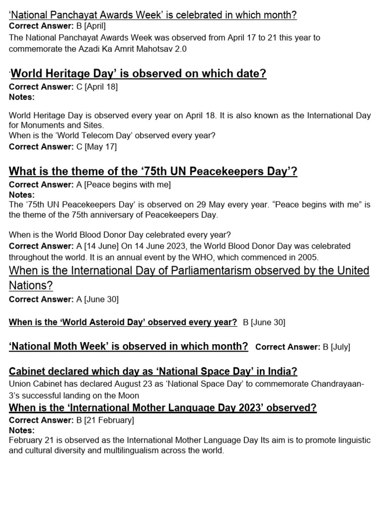 Imp days and dates pdf