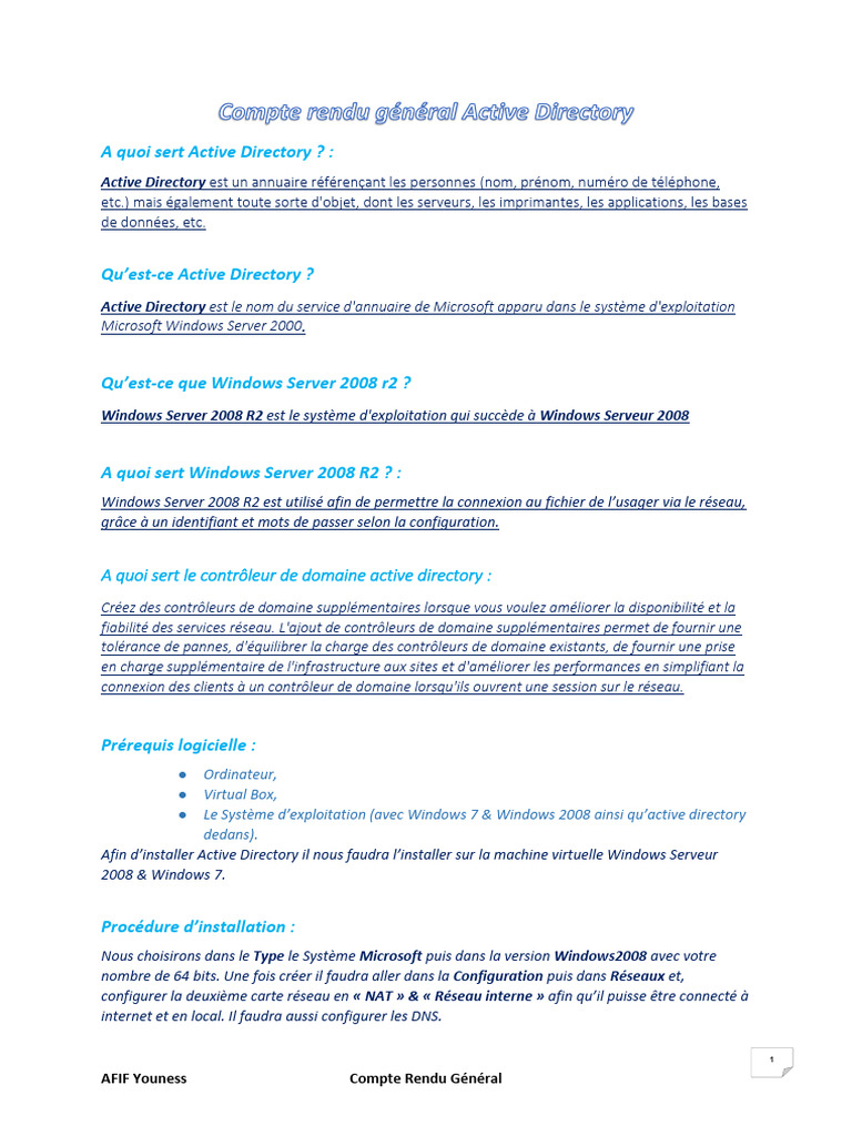 Installation d'Active Directory 2008 R2 | PDF | Active Directory ...