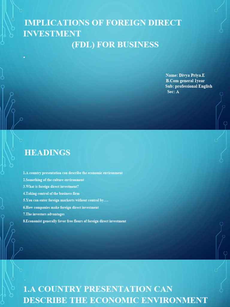 Implications of Foreign Direct Investment (FDL) For Business | PDF ...