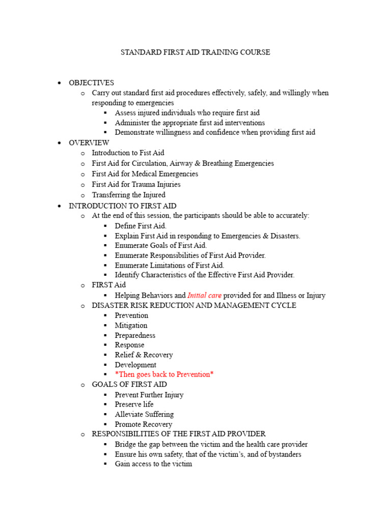 Standard First Aid Training Course | PDF