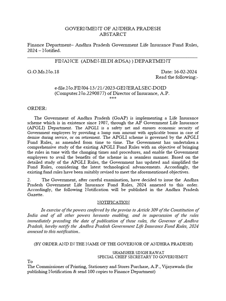APGLI Fund Rules 2024 Overview | PDF | Insurance | Loans