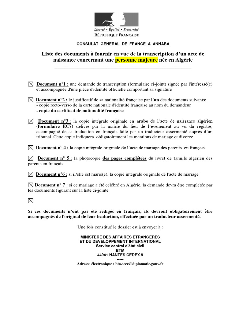 Transcription acte de naissance EC7 | PDF | Certificat de naissance ...