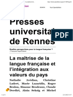 Presses Universitaires de Rennes: La Maîtrise de La Langue Française Et L'intégration Aux Valeurs Du Pays