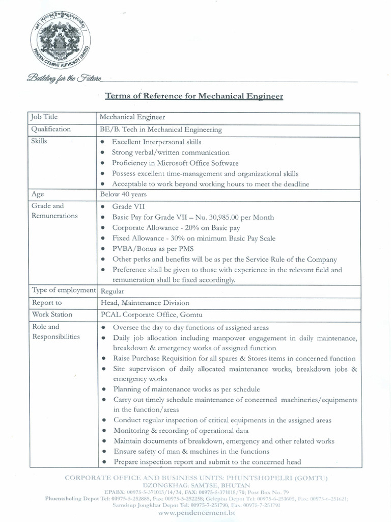 Terms of Reference - Mechanical-Eng | PDF