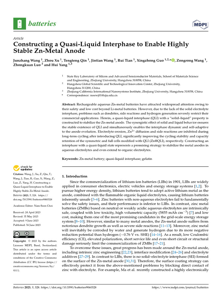 Constructing A Quasi-Liquid Interphase To Enable H | PDF | Lithium Ion ...