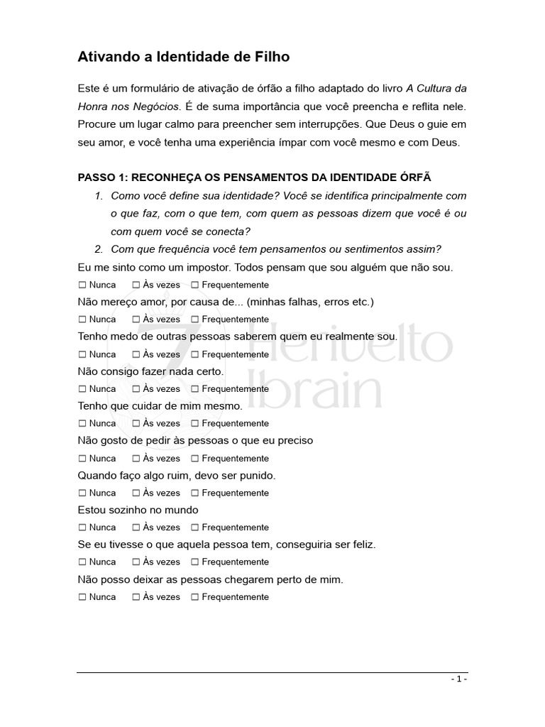 Ativando a identidade de filho pdf amor verdade