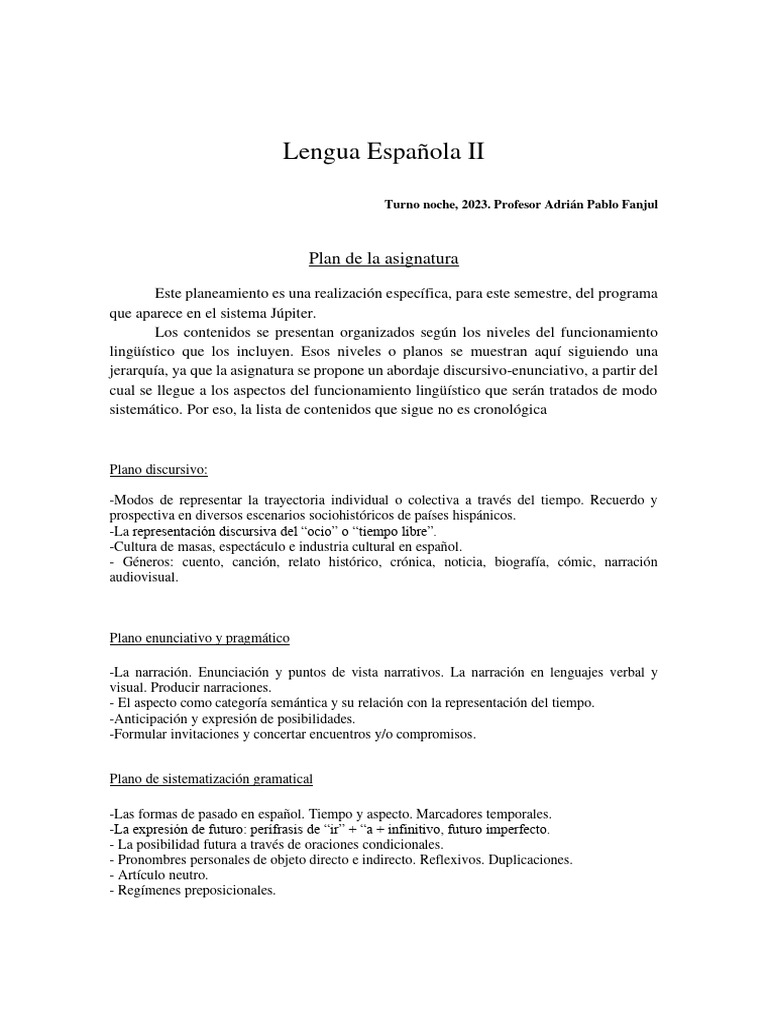 Plan de Estudios Lengua Española II 2023 | PDF | Artes del Lenguaje y ...