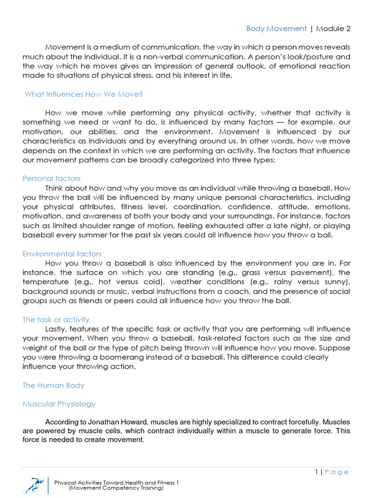 Pathfit 1 Module 2 Pdf Anatomical Terms Of Motion Muscle Contraction