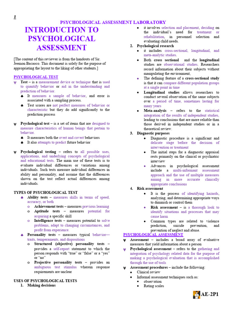 Overview of Psychological Assessment | PDF | Psychology | Psychological ...
