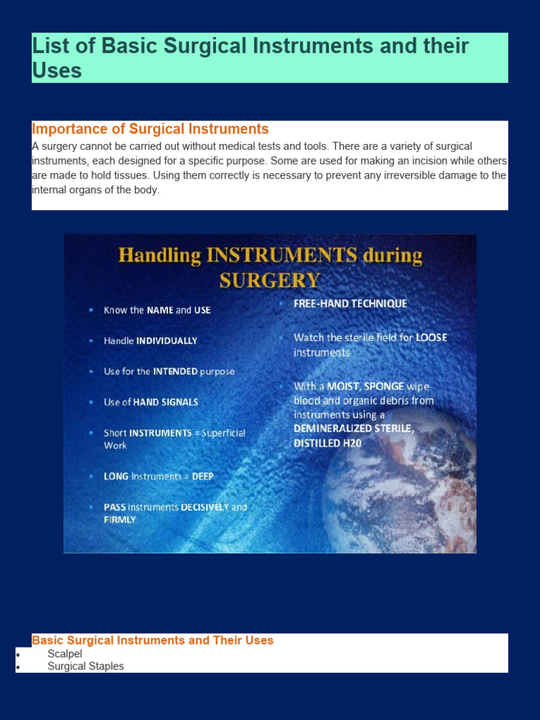 List of Basic Surgical Instruments and Their Uses PDF Surgery