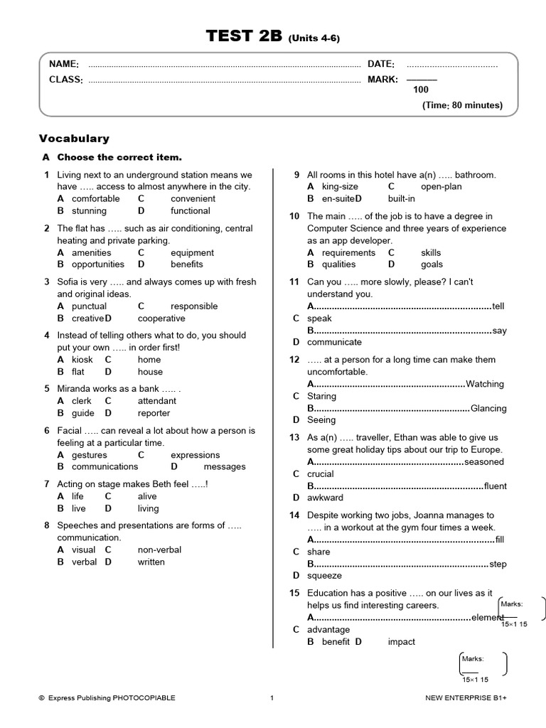 1 42 enterprise b1 new test 2b pdf videotelephony communication