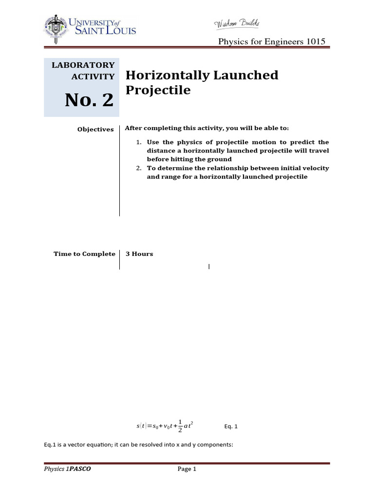 Exp 2 horizontally launched projectile final pdf projectiles