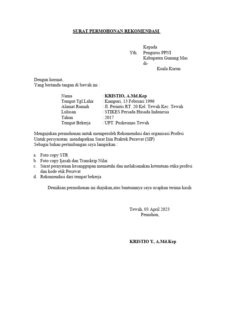 Surat Permohonan Rekomendasi | PDF