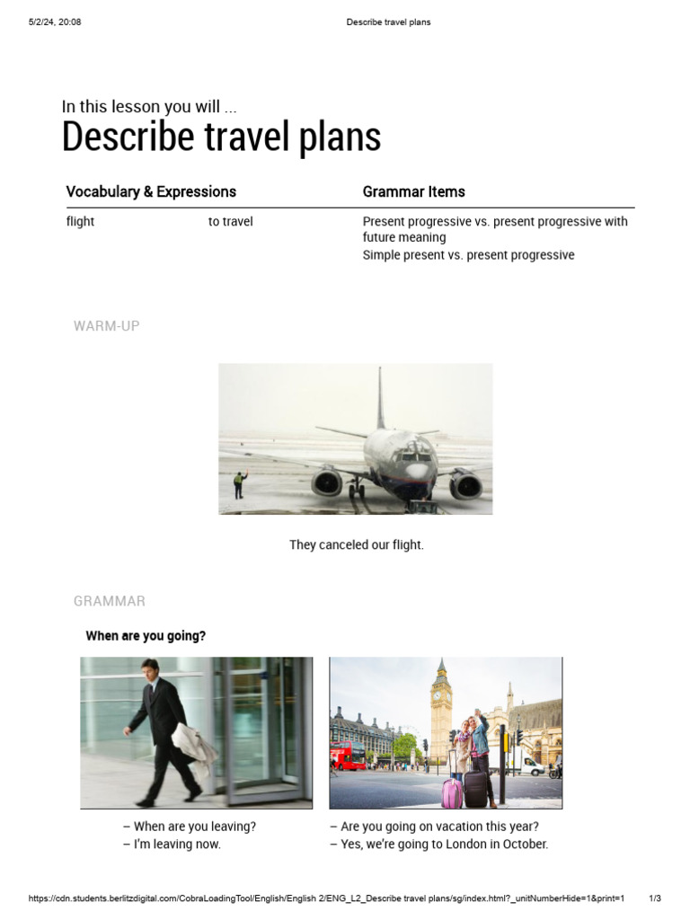 Travel Plans Description Guide | PDF | Linguistics