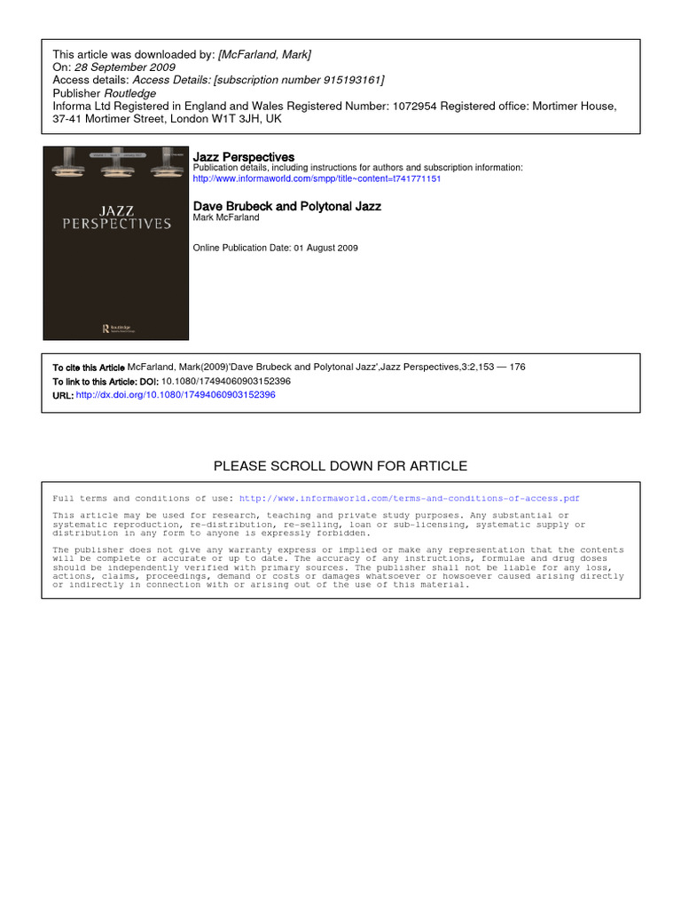 Dave Brubeck and Polytonal Jazz | PDF | Interval (Music) | Chord (Music)
