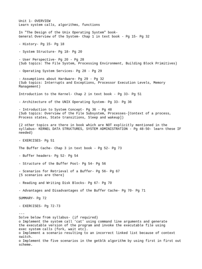 Unix OS Overview and Buffer Cache Guide | PDF
