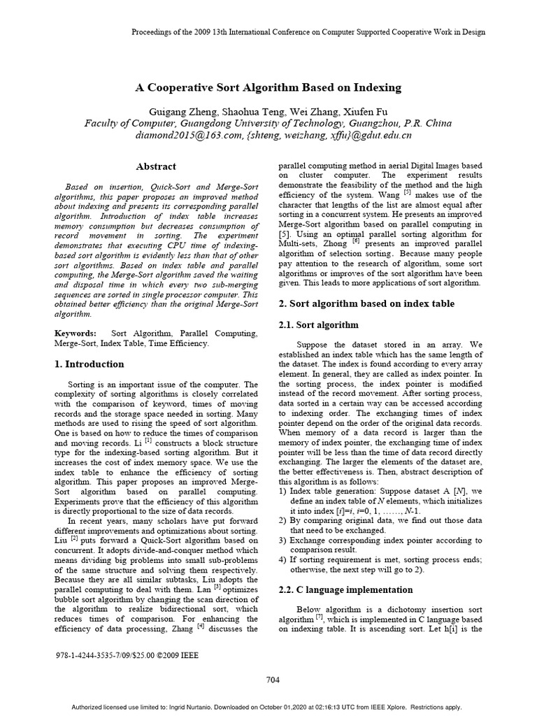A cooperative sort algorithm based on indexing pdf parallel