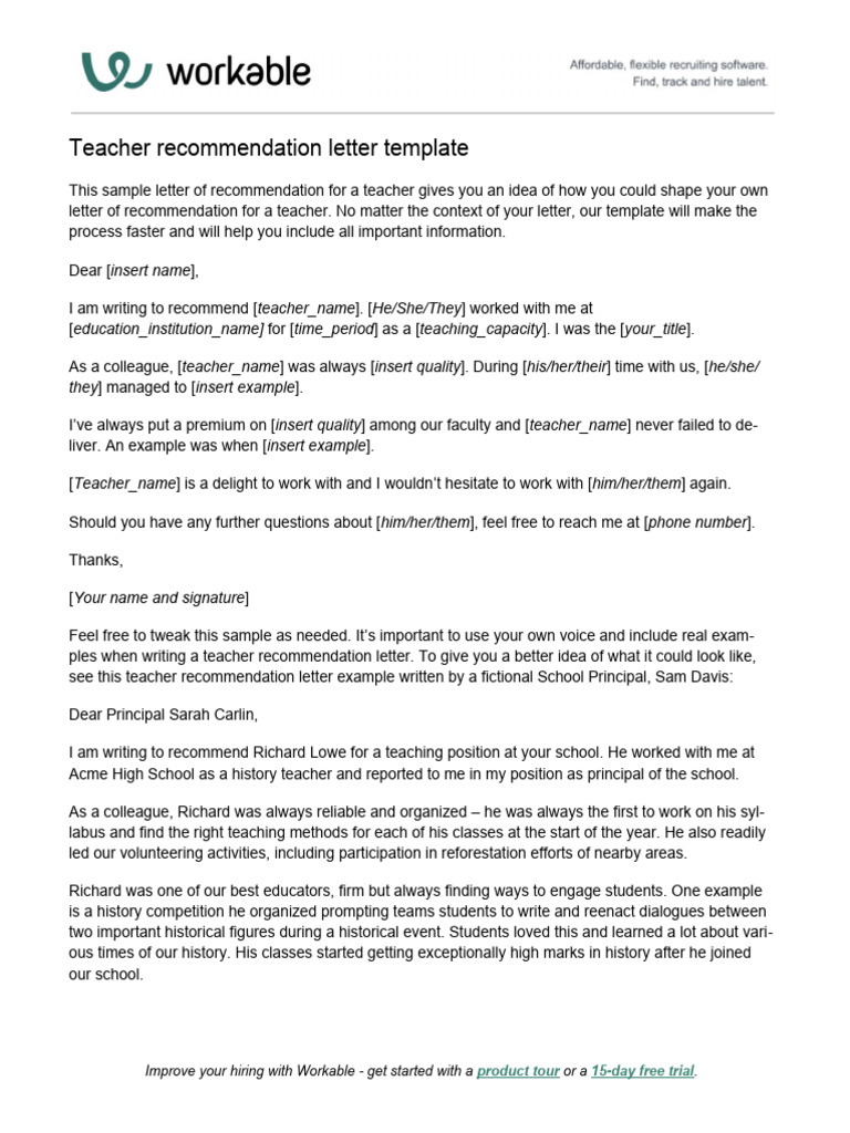 Teacher Recommendation Letter Template | PDF | Human Communication