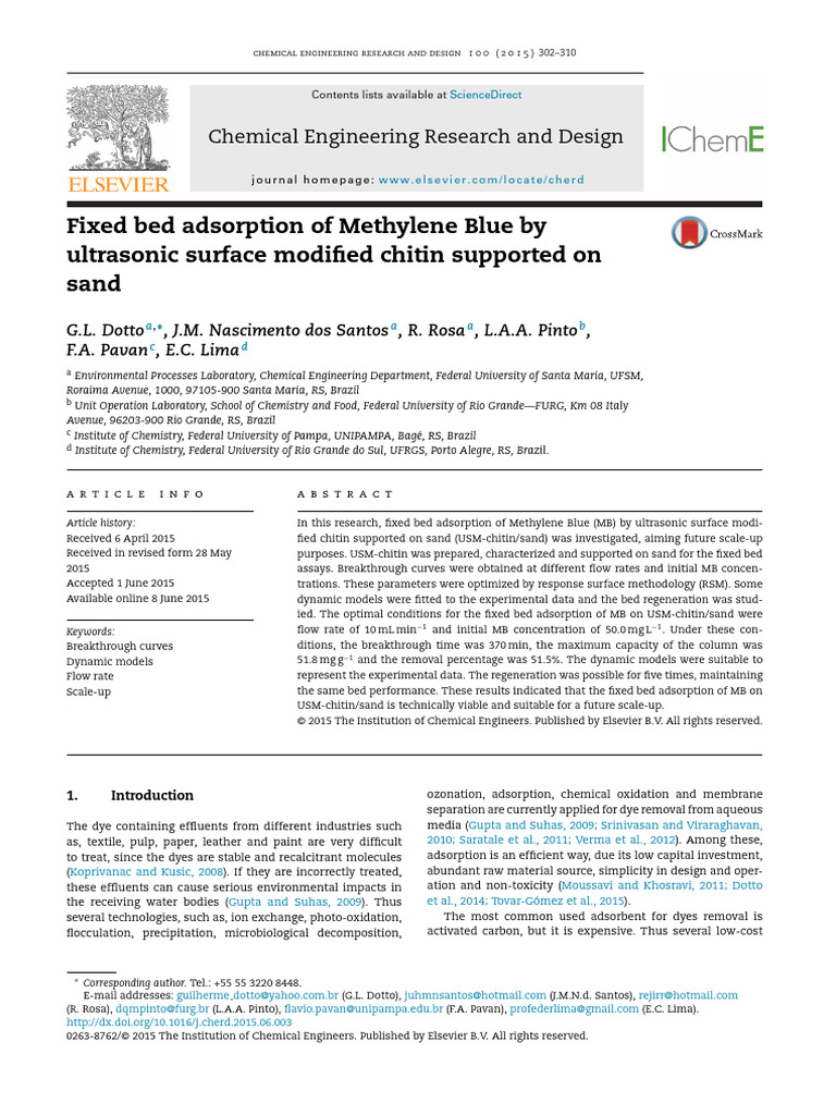 Fixed Bed Adsorption of Methylene Blue by Ultrason - 2015 - Chemical ...