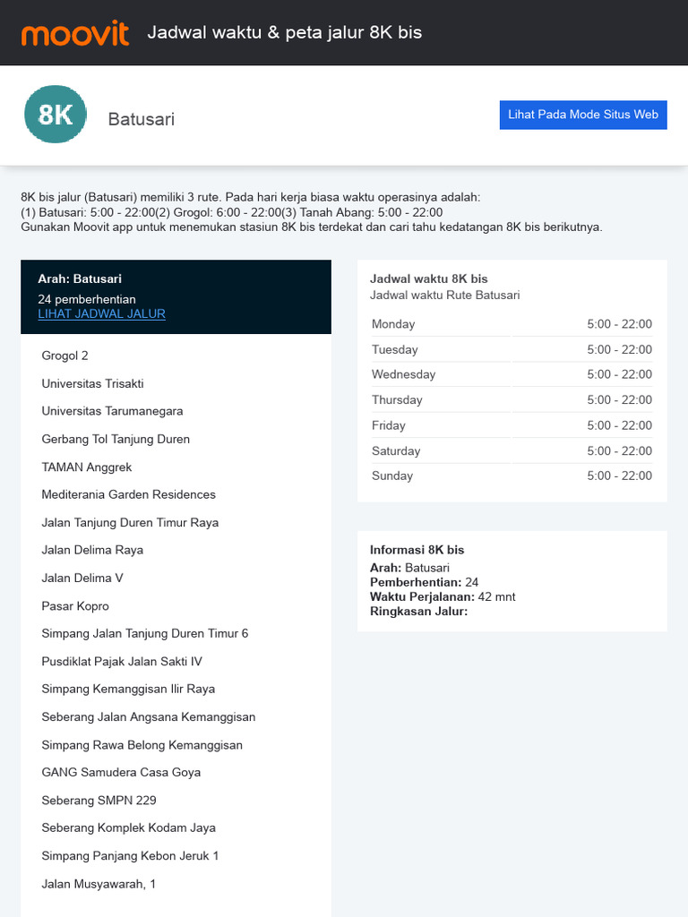 Rute dan Jadwal Bus 8K Batusari | PDF