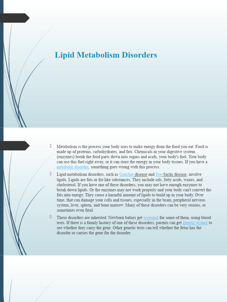 Lipid Metabolism Disorders | PDF | Clinical Medicine | Medical Specialties